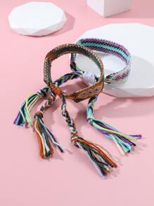 2入組/套女孩幾何樣式流蘇裝飾手環 - 棕色 - 查看 3