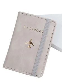 金屬質感飛機和字母圖案護照夾