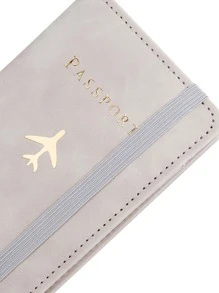 金屬質感飛機和字母圖案護照夾