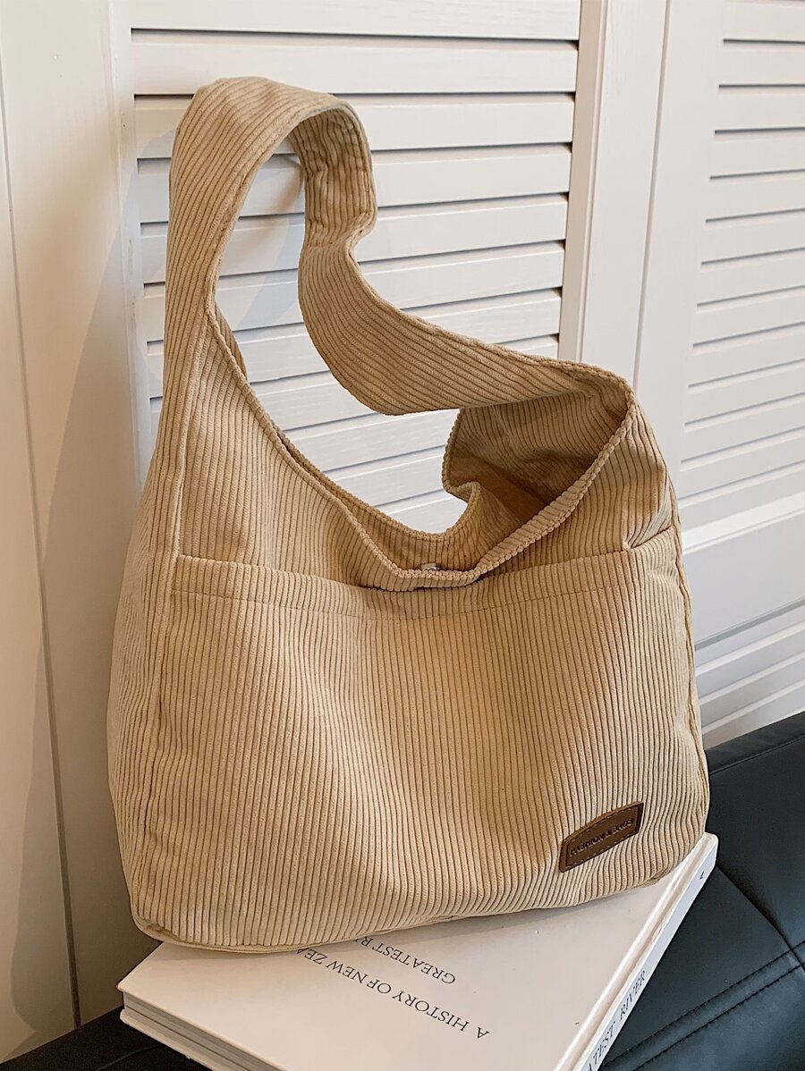 Letter Patch Decor Hobo Bag - Khaki - View 1