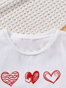 SHEIN Girls Heart Print Tee - White - View 4