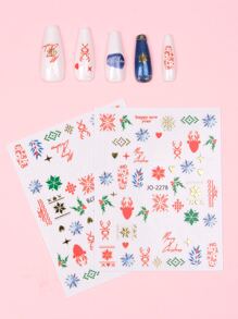 2 hojas Pegatina de arte de uña Navidad - Multicolor - Ver 1