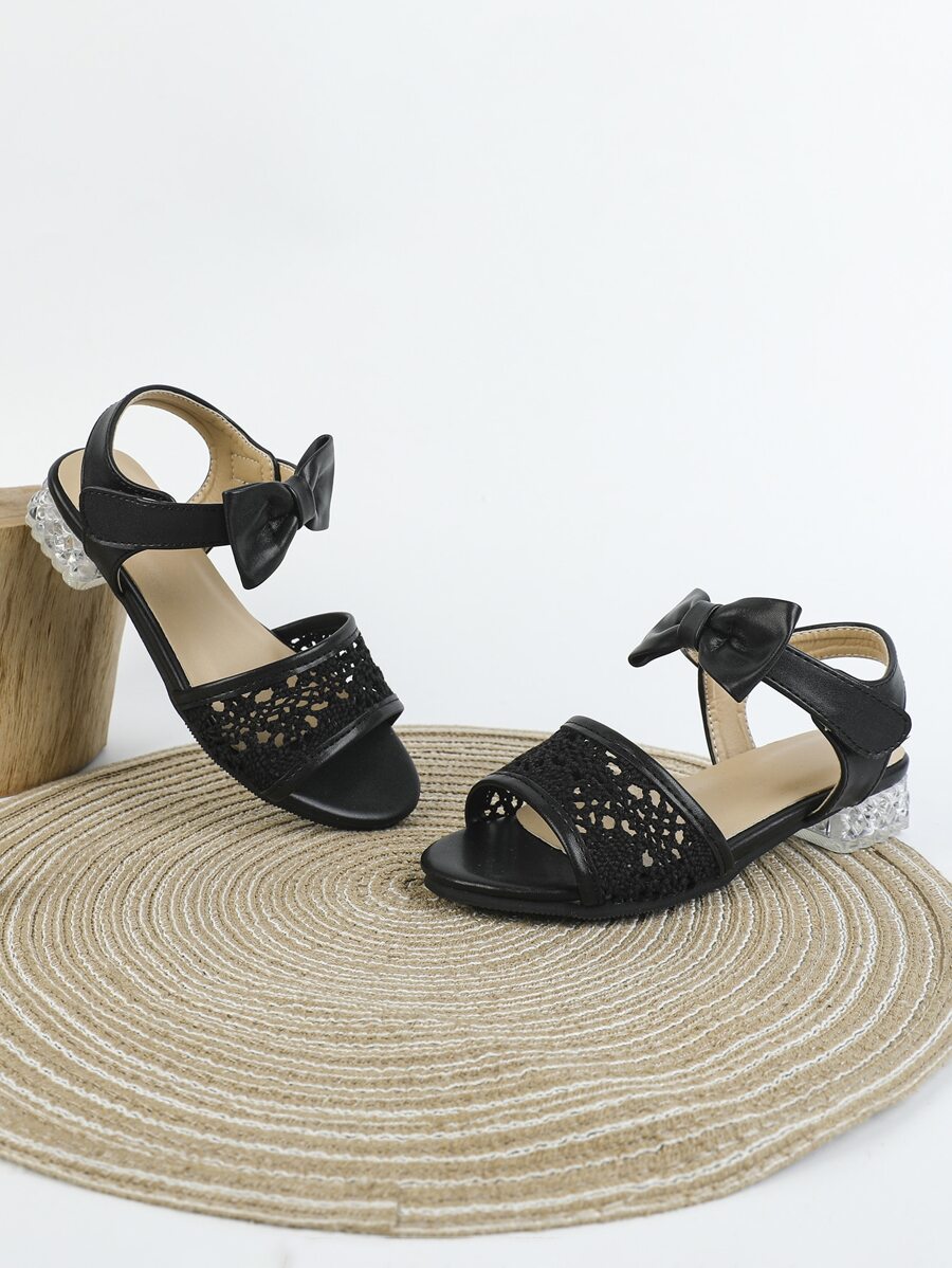 Girls Bow Decor Ankle Strap Sandals - Black - View 1