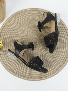 Girls Bow Decor Ankle Strap Sandals - Black - View 6