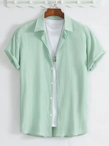 Manfinity Homme Men Solid Button Up Shirt Without Tee, Short Sleeve Plain Mint Green Vacation Casual Shirt - Mint Green - View 1
