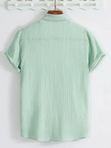 Manfinity Homme Men Solid Button Up Shirt Without Tee, Short Sleeve Plain Mint Green Vacation Casual Shirt - Mint Green - View 2