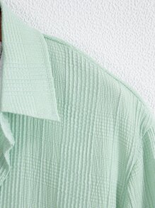 Manfinity Homme Men Solid Button Up Shirt Without Tee, Short Sleeve Plain Mint Green Vacation Casual Shirt - Mint Green - View 3