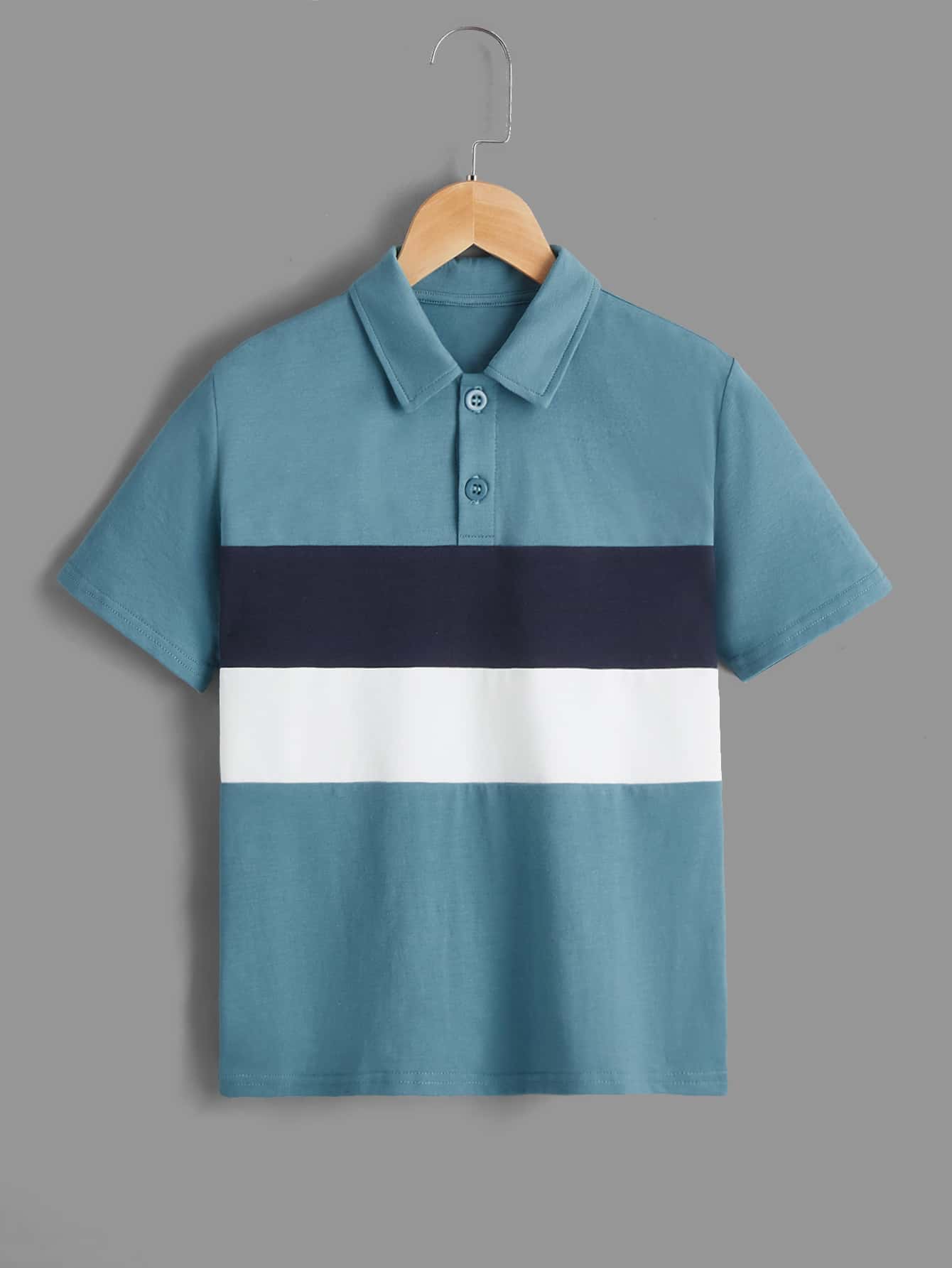 SHEIN Boys Color Block Polo Shirt - Blue - View 1