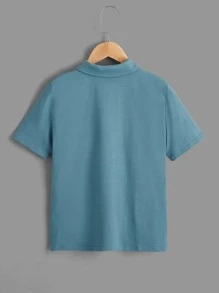 SHEIN Boys Color Block Polo Shirt - Blue - View 2