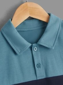 SHEIN Boys Color Block Polo Shirt - Blue - View 3