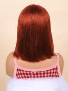 350 Colored Short Bob Straight Human Hair Wig Bangs Orange Color - S27G - View 2