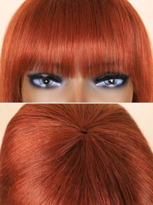350 Colored Short Bob Straight Human Hair Wig Bangs Orange Color - S27G - View 3