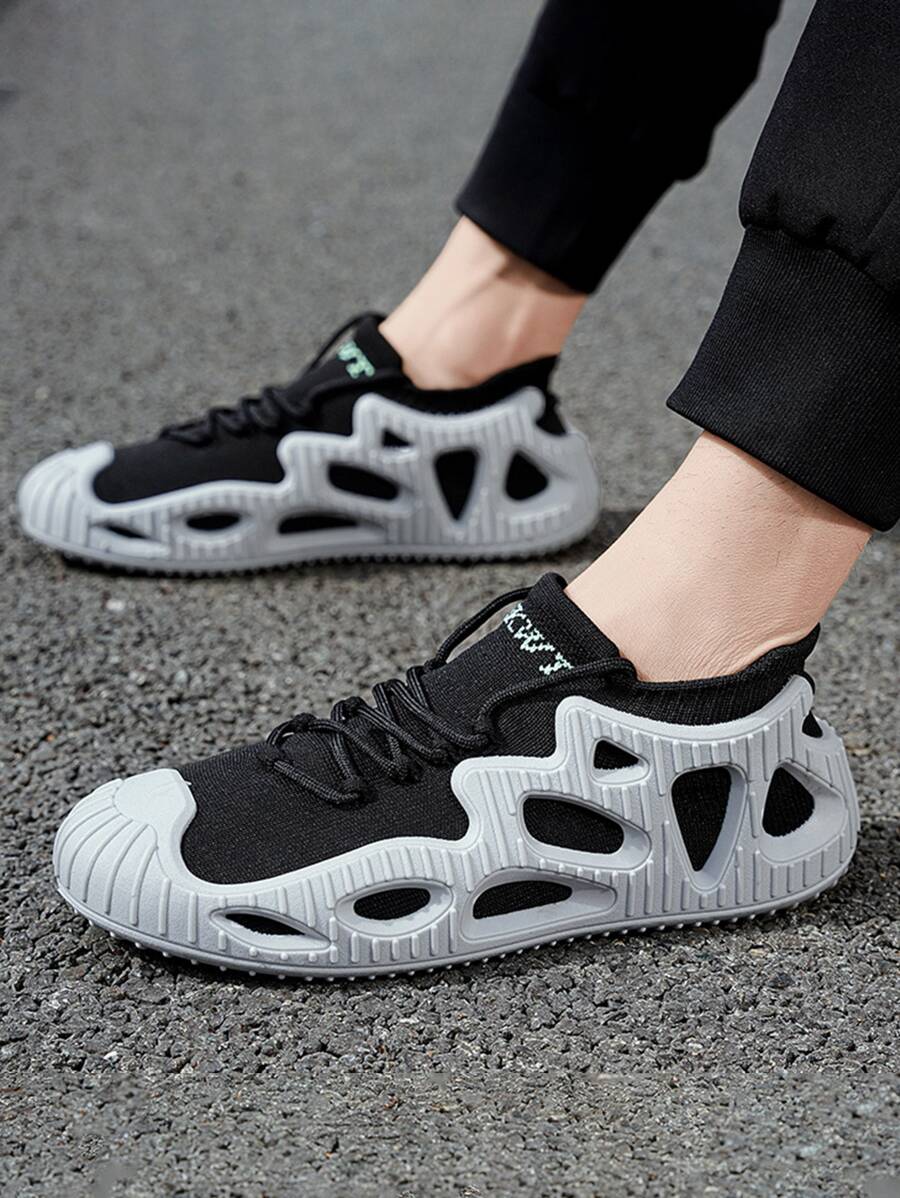 Men Letter Graphic Lace Up Design Slip-On Sneakers - Multicolor - View 1