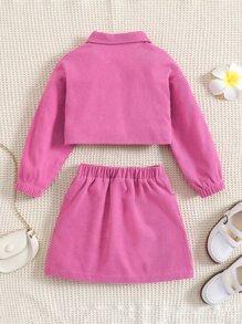 Young Girl Floral Embroidery Flap Pocket Jacket & Skirt & Tank Top
