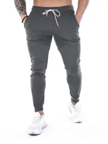 Gym Rark Boyfriend Style Men's Solid Casual Drawstring Sweatpants,Gym Clothes Sweat Pants - Dark Grey - View 4