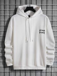 Manfinity Homme Loose-Fit Men's Thermal-Lined Hoodie With Slogan And Adjustable Drawstring - White - View 2