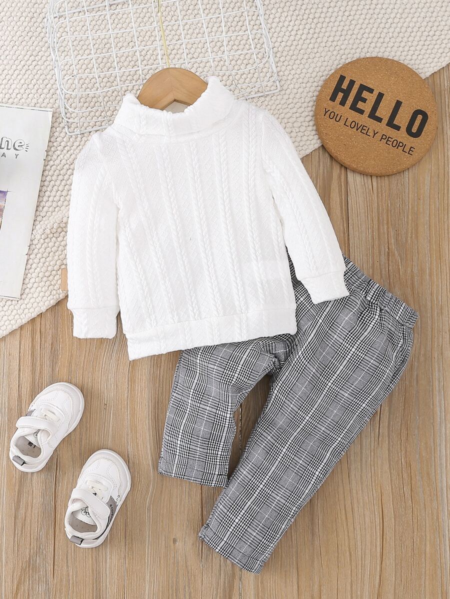 圣诞男婴纯色高领运动衫和格子裤 - 彩色 - 查看 1