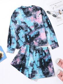 Girls Tie Dye Heart Print Pullover & Shorts - Multicolor - View 2