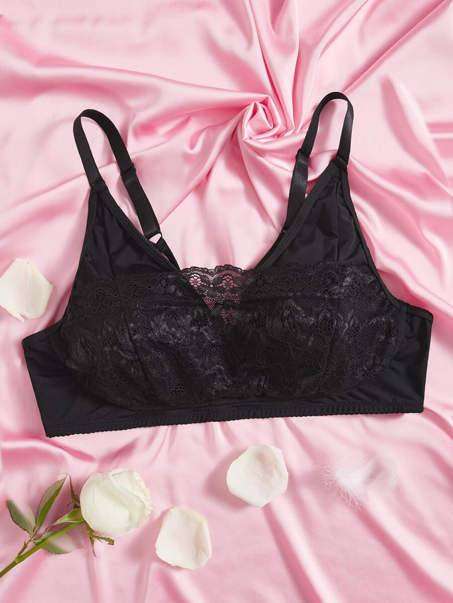 Sujetador con encaje floral - Negro - Ver 1