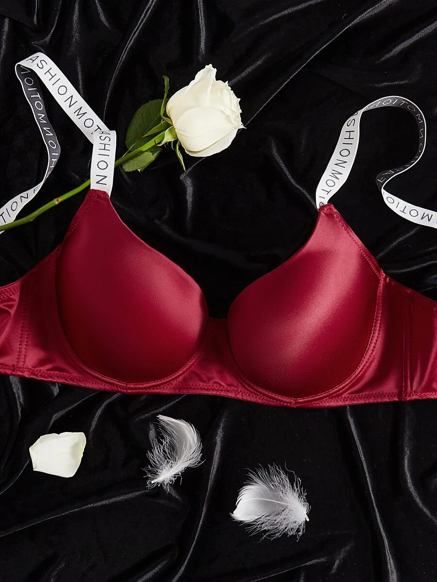 Plus Letter Tape Underwire Bra - Burgundy - View 1