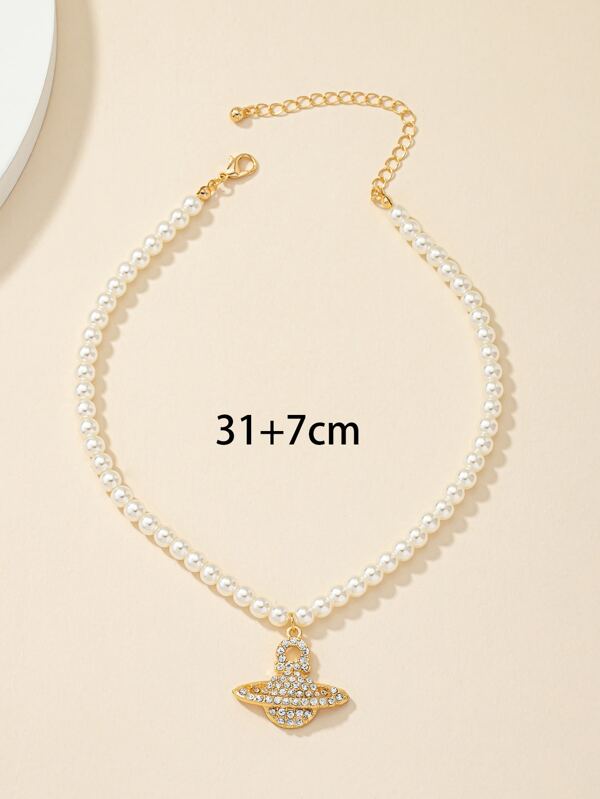 Rhinestone planet charm necklace Clearance