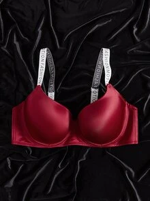 Plus Letter Tape Underwire Bra - Burgundy - View 3