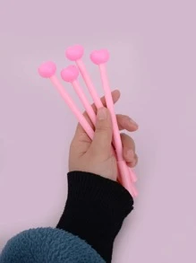 4pcs Heart Design Gel Pen Back To School - Pink - View 3