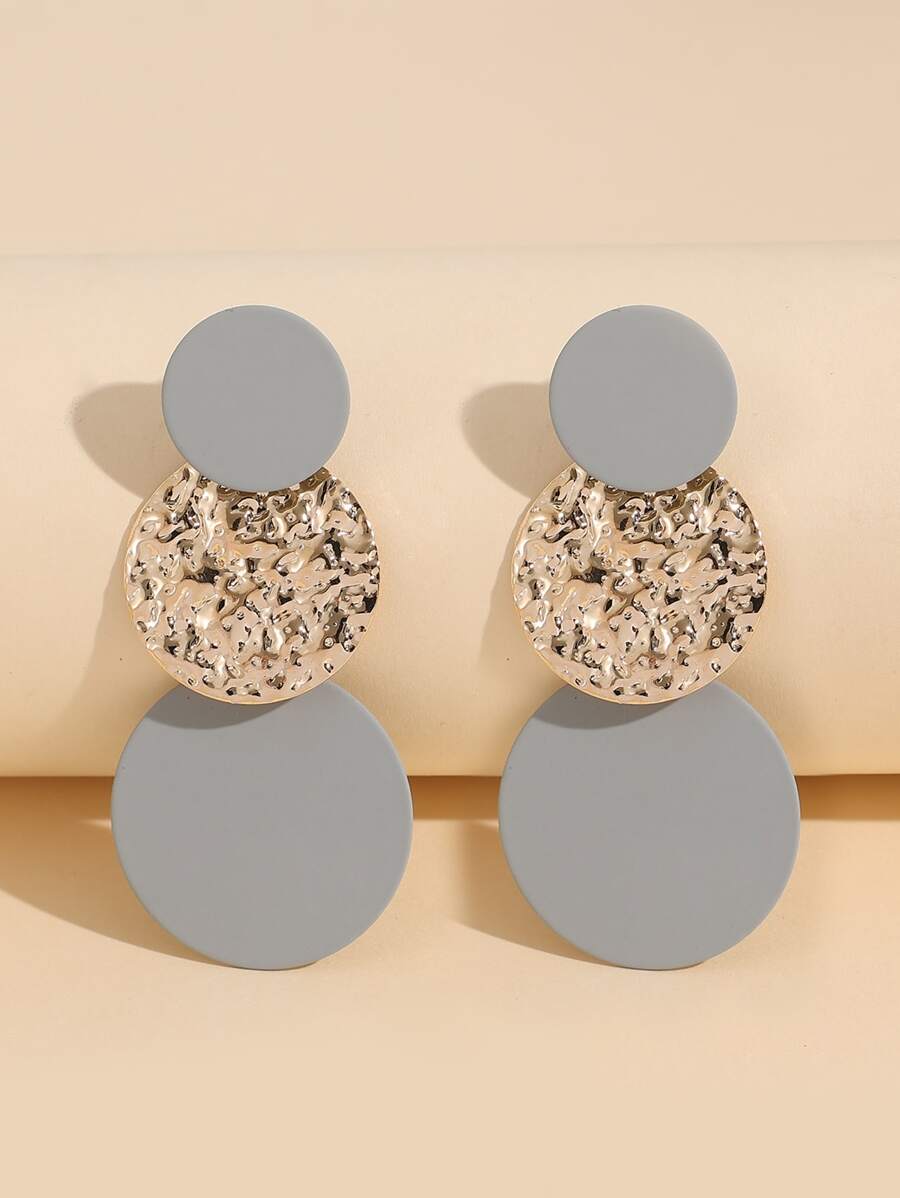 Round Drop Earrings - Light Grey - View 1