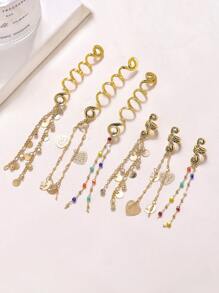 6pcs Heart & Bead Charm Hair Ring - Gold - View 2