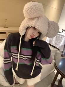 Striped Drop Shoulder Oversized Jumper - Multicolor - View 3