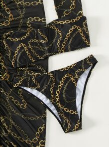 Swim Vcay Bộ bikini đi biển mùa hè in họa tiết dây chuyền có che đậy - Nhiều màu - Xem 3