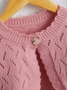 SHEIN Cô gái mới biết đi Cardigans Sò điệp màu trơn Giải trí - Bụi hồng - Xem 4