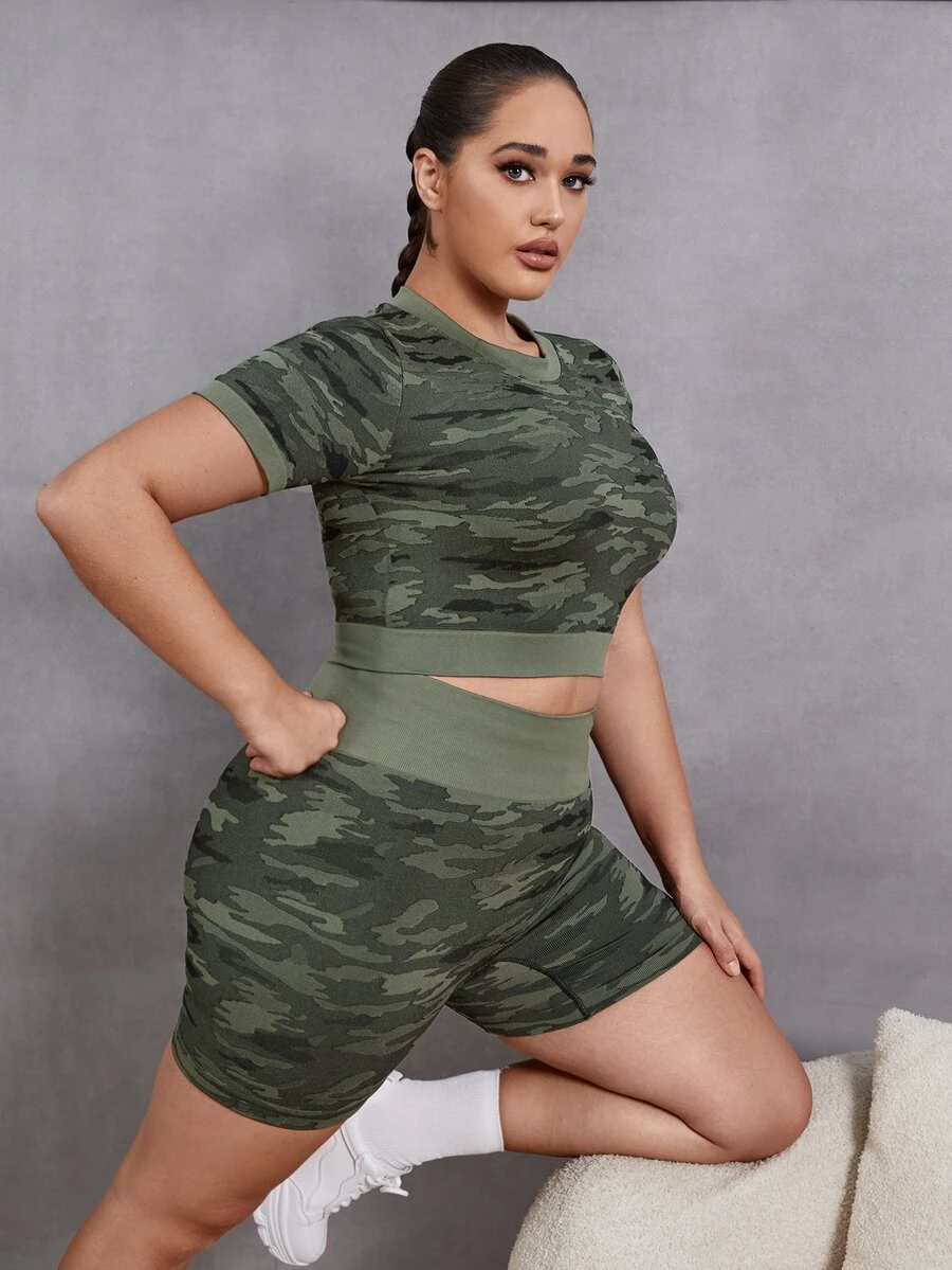 Gameset SHEIN Sport Conjunto deportivo con estampado de camuflaje control de barriga - Multicolor - Ver 1