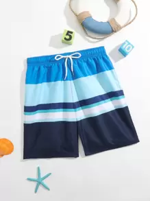 Pantalones Cortos De Natación Para Niños Adolescentes Con Cintura Con Cordón Y Bloques De Color