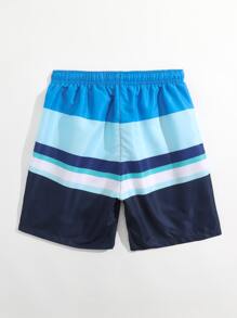 Pantalones Cortos De Natación Para Niños Adolescentes Con Cintura Con Cordón Y Bloques De Color