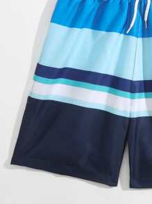 Pantalones Cortos De Natación Para Niños Adolescentes Con Cintura Con Cordón Y Bloques De Color