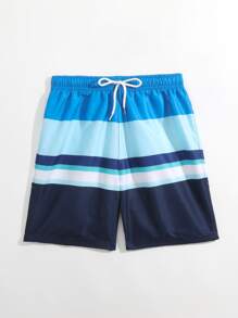 Pantalones Cortos De Natación Para Niños Adolescentes Con Cintura Con Cordón Y Bloques De Color