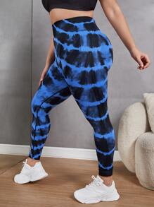 SHEIN Yoga Trendy Plus Tie Dye Tummy Control Sports Leggings - Multicolor - View 4