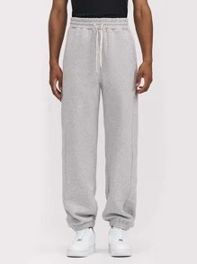 Hombres Pantalones deportivos de cintura con cordón - Gris Claro - Ver 5