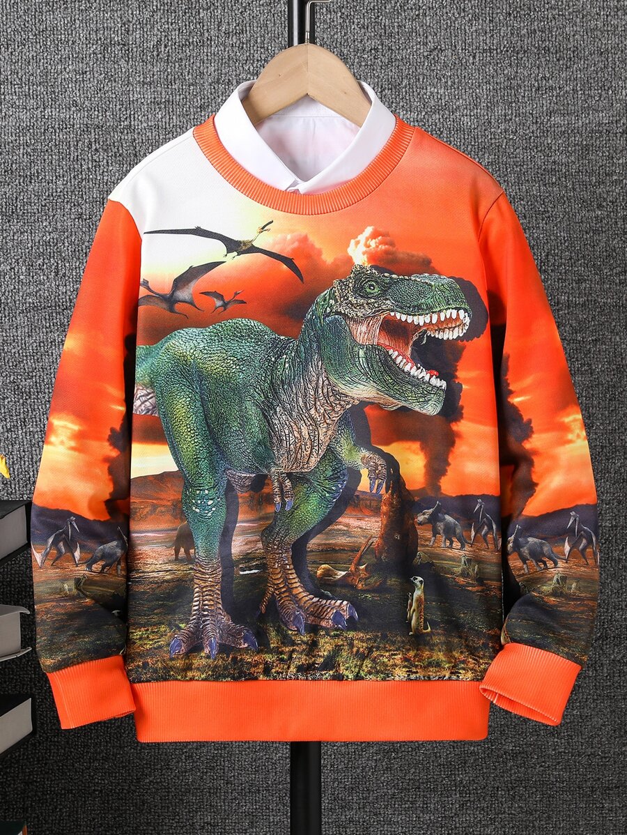 Boys Dinosaur Print Sweatshirt Without Shirt - Multicolor - View 1