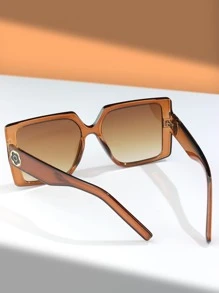 Gafas de sol de marco geométrico - Café integral - Ver 3
