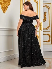 Faeriesty 大碼一字肩亮片正式連衣裙