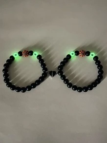 2 piezas Pulseras con dijes de baloncesto y corazón luminoso para parejas - Multicolor - Ver 1