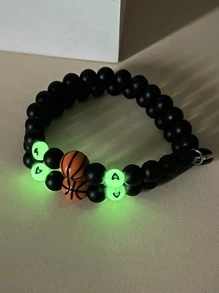 2 piezas Pulseras con dijes de baloncesto y corazón luminoso para parejas - Multicolor - Ver 4