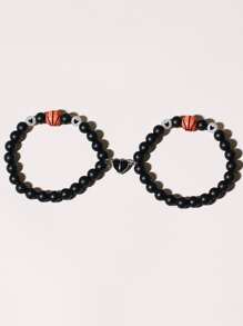 2 piezas Pulseras con dijes de baloncesto y corazón luminoso para parejas - Multicolor - Ver 5