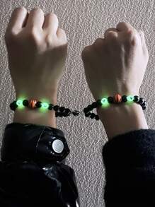 2 piezas Pulseras con dijes de baloncesto y corazón luminoso para parejas - Multicolor - Ver 7