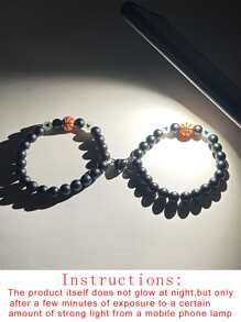 2 piezas Pulseras con dijes de baloncesto y corazón luminoso para parejas - Multicolor - Ver 8