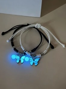 2pcs Couple Glow In The Dark Butterfly Charm Bracelet - Multicolor - View 1
