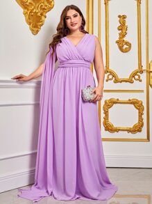 Plus Ruched Draped Side Chiffon Prom Dress - Lilac Purple - View 1