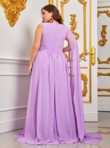 Plus Ruched Draped Side Chiffon Prom Dress - Lilac Purple - View 2